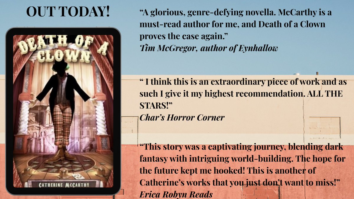 Catherine McCarthy🏴 (@serialsemantic) on Twitter photo IT'S PUB DAY FOR DEATH OF A CLOWN!🥂🤡
Join Chester as he begins his tour of Europe in search of...himself!😄
Huge thanks to <a href="/SobeloBooks/">Sobelo Books</a> for publishing this genre misfit of a book.🙏
Think dark fairy tale
Think alternate reality
Think metamorphosis
(Link👇)
Shares appreciated🙏 IT'S PUB DAY FOR DEATH OF A CLOWN!🥂🤡
Join Chester as he begins his tour of Europe in search of...himself!😄
Huge thanks to <a href="/SobeloBooks/">Sobelo Books</a> for publishing this genre misfit of a book.🙏
Think dark fairy tale
Think alternate reality
Think metamorphosis
(Link👇)
Shares appreciated🙏