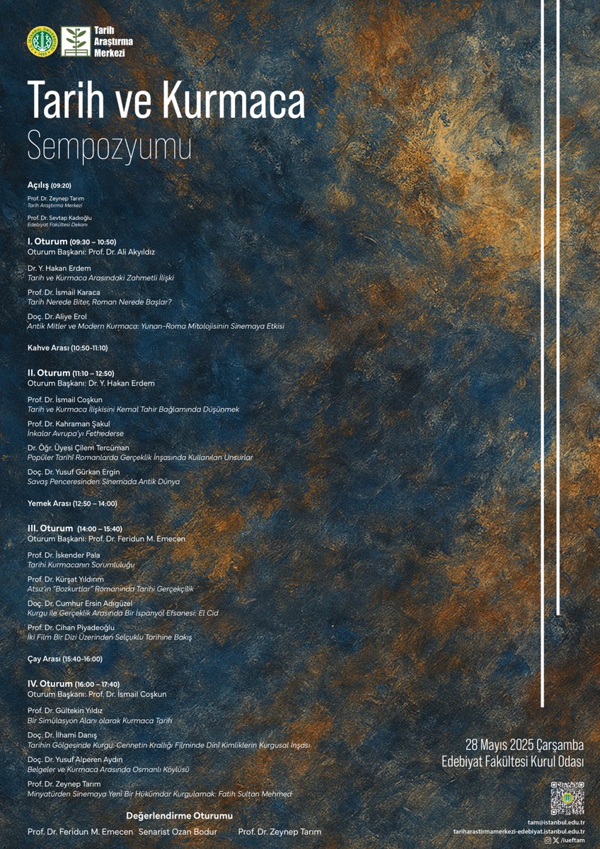 iueftam's tweet image. Tarih Araştırma Merkezi tarafından düzenlenecek olan Tarih ve Kurmaca Sempozyumu'na katılımlarınızı bekliyoruz.
📍 İÜ Edebiyat Fakültesi Kurul Odası
🗓️ 28 Mayıs 2025 Çarşamba