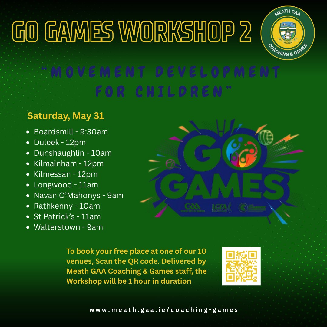Calling all Go Games coaches - our second Workshop of 2025 will be run at 10 different venues across the county this Saturday...

meath.gaa.ie/go-games-works…