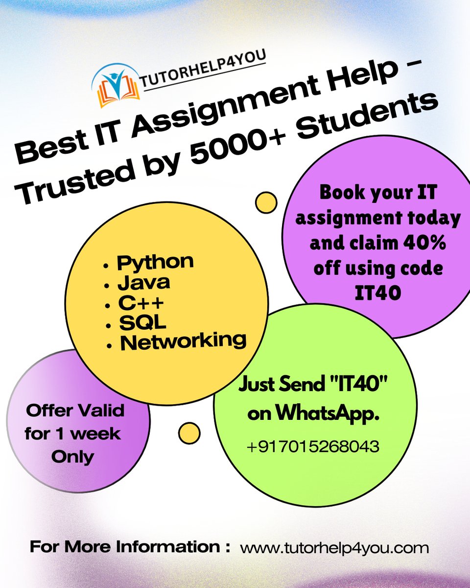 tutorhelp4you_'s tweet image. 🔥 Use code IT40 and get FLAT 40% OFF
#ITAssignmentHelp #CodeSmart #StudentSupport #Housefull5trailer #20yearsofUrbanDevelopment
#HomeworkHelp #EngineeringLife