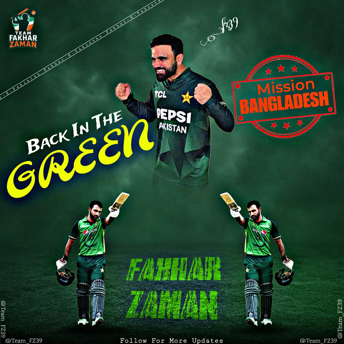 Team_FZ39's tweet photo. Fakhar-E-Pakistan is ready to roar in Green.💚
Sending our best wishes to him, Go Well Man! 🙌🏻🇵🇰
#FakharZaman #PAKvsBAN #BackInGreen https://t.co/fLY5U0Gdtd