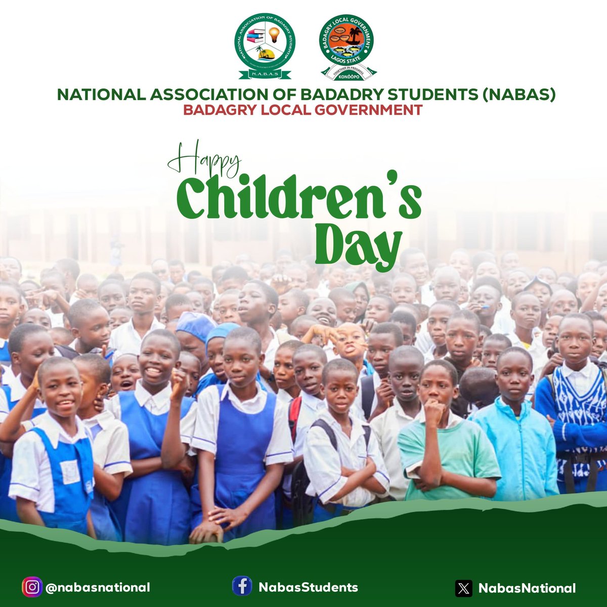 On this special day, the National Association of Badagry Students (NABAS) community, celebrate the boundless energy, creativity, and potential of every child in our beloved Community - Badagry.

Happy Children’s Day!