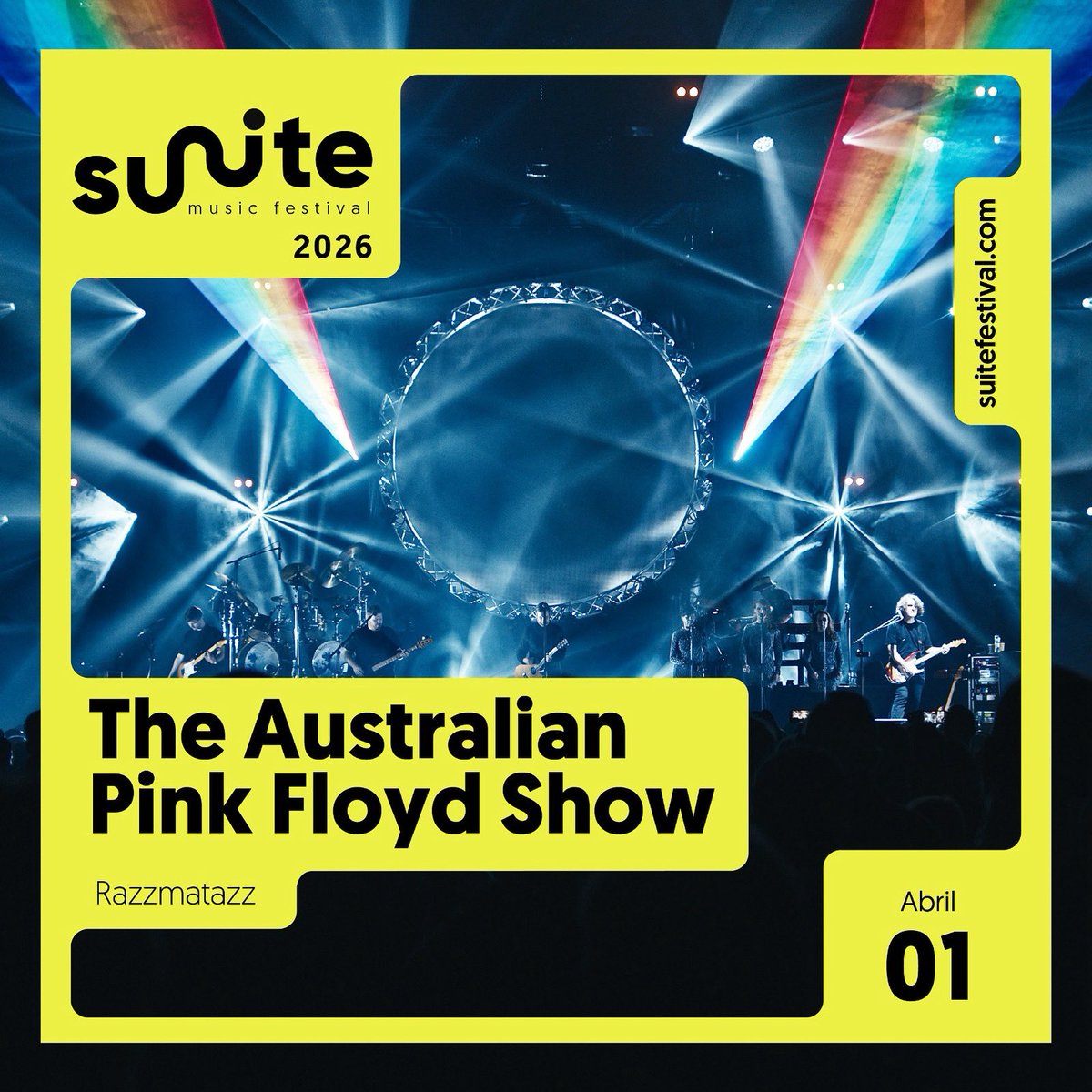 No et perdis The Australian Pink Floyd Show, l’1 d’abril de 2026 a Razzmatazz. 💜

Una experiència visual i sonora espectacular, amb làsers, inflables gegants i una fidelitat musical que ha fet gira arreu del món. 

Molt més que una banda tribut!

🎫 suitefestival.com