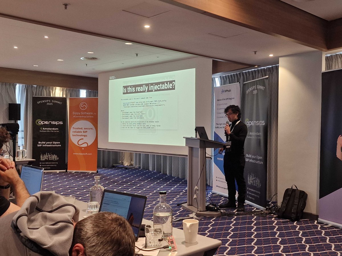 OpenSIPS project (@opensips) on Twitter photo Sandro Gauci @ <a href="/enablesecurity/">Enable Security</a> , #OpenSIPSSummit 2025, Day 1
OpenSIPS Configuration Security: We called for trouble, and it answered with 200 OK!
#sip #rtp #voip #opensource #conference Sandro Gauci @ <a href="/enablesecurity/">Enable Security</a> , #OpenSIPSSummit 2025, Day 1
OpenSIPS Configuration Security: We called for trouble, and it answered with 200 OK!
#sip #rtp #voip #opensource #conference
