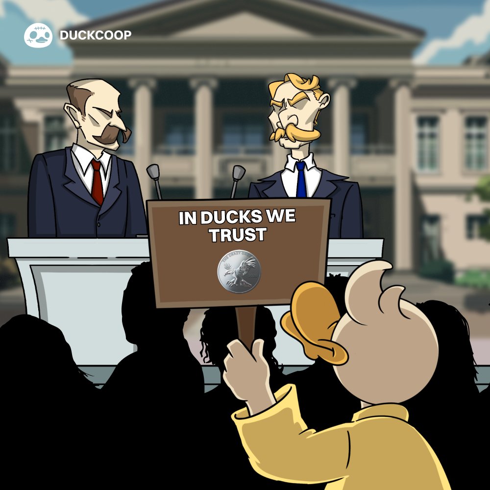 🗳️ While politicians debate the future of money...
🦆: “I just bought a duck-themed token because it quacked.

🎮 Gaming, Events, FREE $DUCKS: t.me/duckscoop_bot/…

#DuckCoop #DUCKS