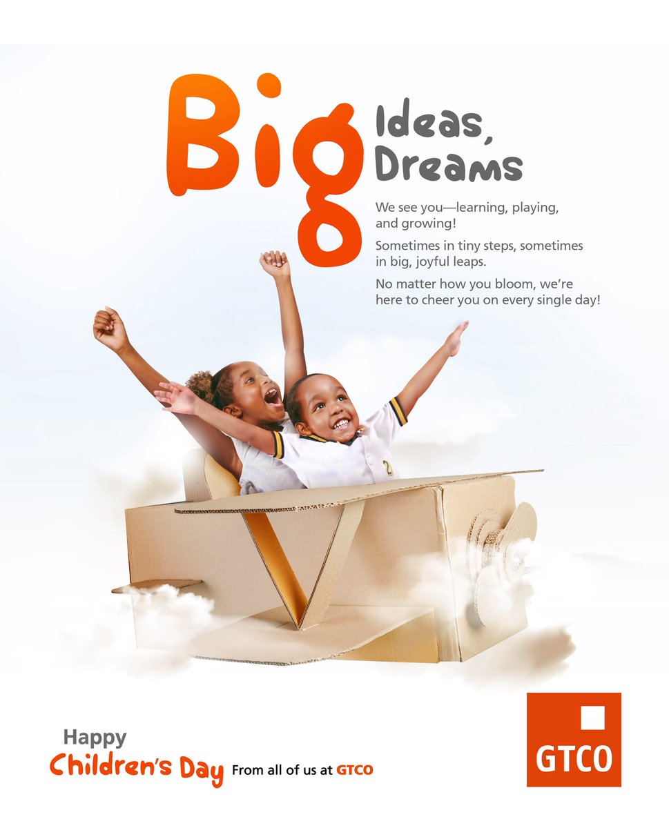 gtbank's tweet photo. Little ideas, big dreams!

However you grow, we’re always here cheering you on.

Happy Children’s Day from all of us at GTCO!

#Childrensday
#GTCO https://t.co/5pgeoDS32N
