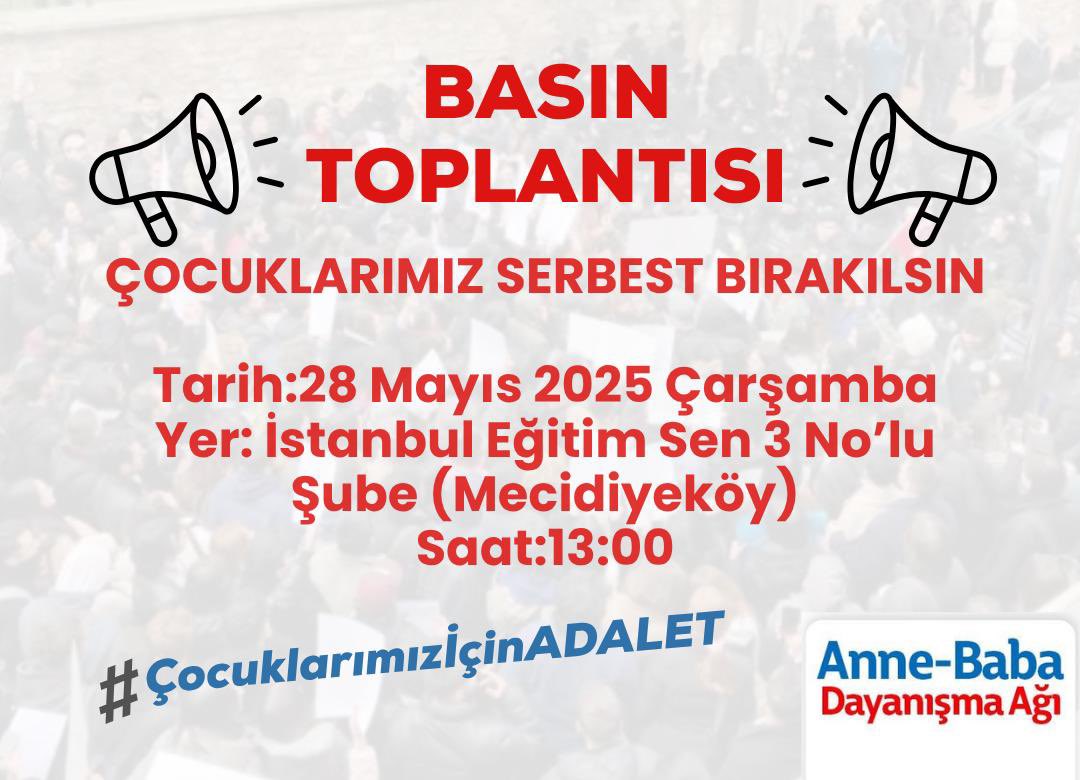 Çocuklarımız hala tutuklu. 65 gündür tutuklu çocuklarımız için, Boğaziçi Üniversitesi’nden tutuklu çocuklarımız için tutuklu olan tüm çocuklarımız için çocuklarımızın sesine ses olmaya çağırıyoruz.
#30MayıstaSilivri
#ÇocuklarımızİçinAdalet