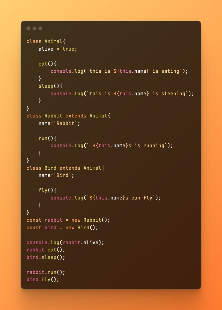 SyntaxTiwari's tweet image. Well today I learned how to use &quot;Inheritance&quot; in #Javscript it is very useful when you have to inherit properties and methods from an existing class (parent -&amp;gt; child). 

&quot;helps with code reusability&quot;.

#WebDev