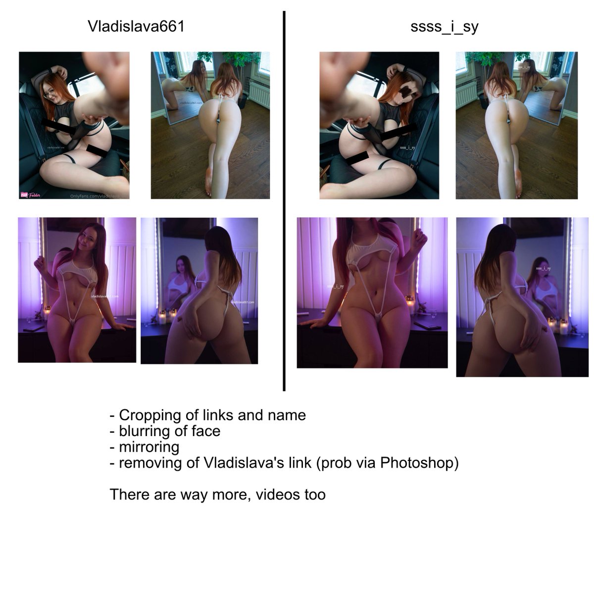 ❗️Warning, Scam alert, Stealing photos to get subs🗣️

The user ssss_i_sy (now gone from Twitter, 150k followers) has been using stolen photos and presumably videos from @Vladislava661’s OF and pretended that they were theirs.
(1/5) https://t.co/N2wQgYHFBf