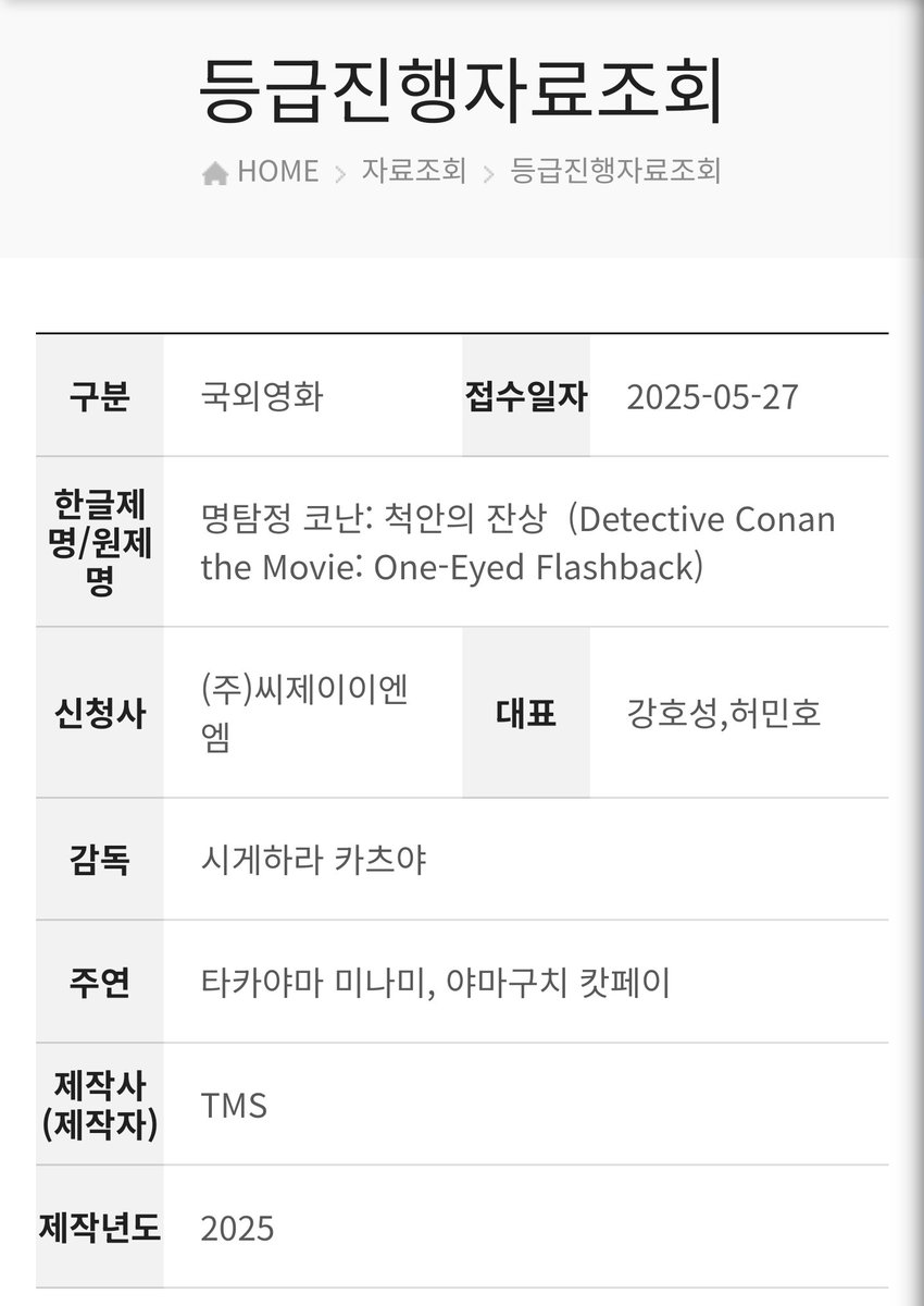 「명탐정 코난 : 척안의 잔상」 영화 심의 신청 확인 ✨️

※심의 결과 약 20일 소요