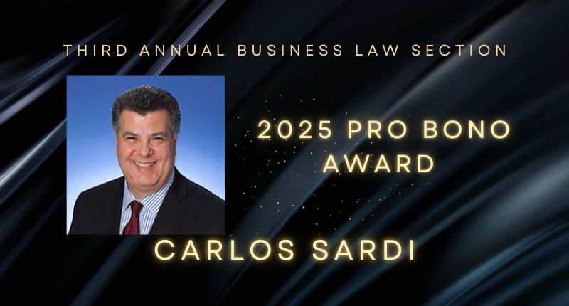 Congratulations to <a href="/CarlosSardi/">Carlos Sardi</a> on receiving the 2025 Business Law Section Pro Bono Award. Learn more about Carlos' many contributions here
flabizlaw.org/news/2025-pro-…