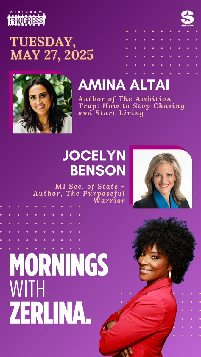 ZerlinaMornings.bsky.social (@zerlinamornings) on Twitter photo Tuesday tidings! Joining Zerlina : Author of the new book The Ambition Trap <a href="/Aminaaltai1/">Amina Altai</a> + MI Sec. of State, Gubernatorial Candidate & Author of the new book The Purposeful Warrior <a href="/JocelynBenson/">Jocelyn Benson</a>!
βοΈ 866-997-4748
π» <a href="/SiriusXMProg/">SiriusXMProg.bsky.social</a> Ch. 127
siriusxm.us/Zerlina Tuesday tidings! Joining Zerlina : Author of the new book The Ambition Trap <a href="/Aminaaltai1/">Amina Altai</a> + MI Sec. of State, Gubernatorial Candidate & Author of the new book The Purposeful Warrior <a href="/JocelynBenson/">Jocelyn Benson</a>!
βοΈ 866-997-4748
π» <a href="/SiriusXMProg/">SiriusXMProg.bsky.social</a> Ch. 127
siriusxm.us/Zerlina