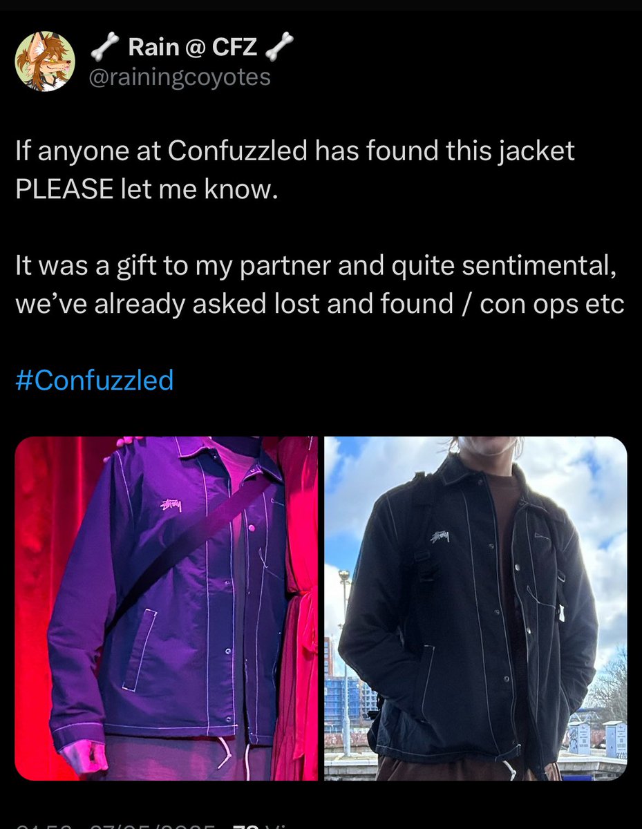 PLEASE keep an eye out for this jacket!
If you know anything about its location please let me know asap
#Confuzzled