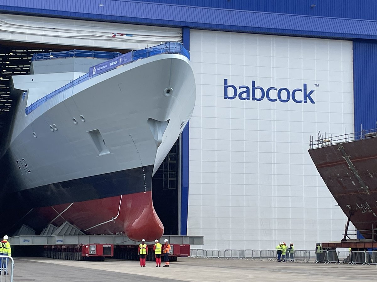 David_A_McCann's tweet image. Venturing out for the first time - the first @RoyalNavy Type 31 Frigate @HMSVenturerRN is rolled out of the build hall in Rosyth
