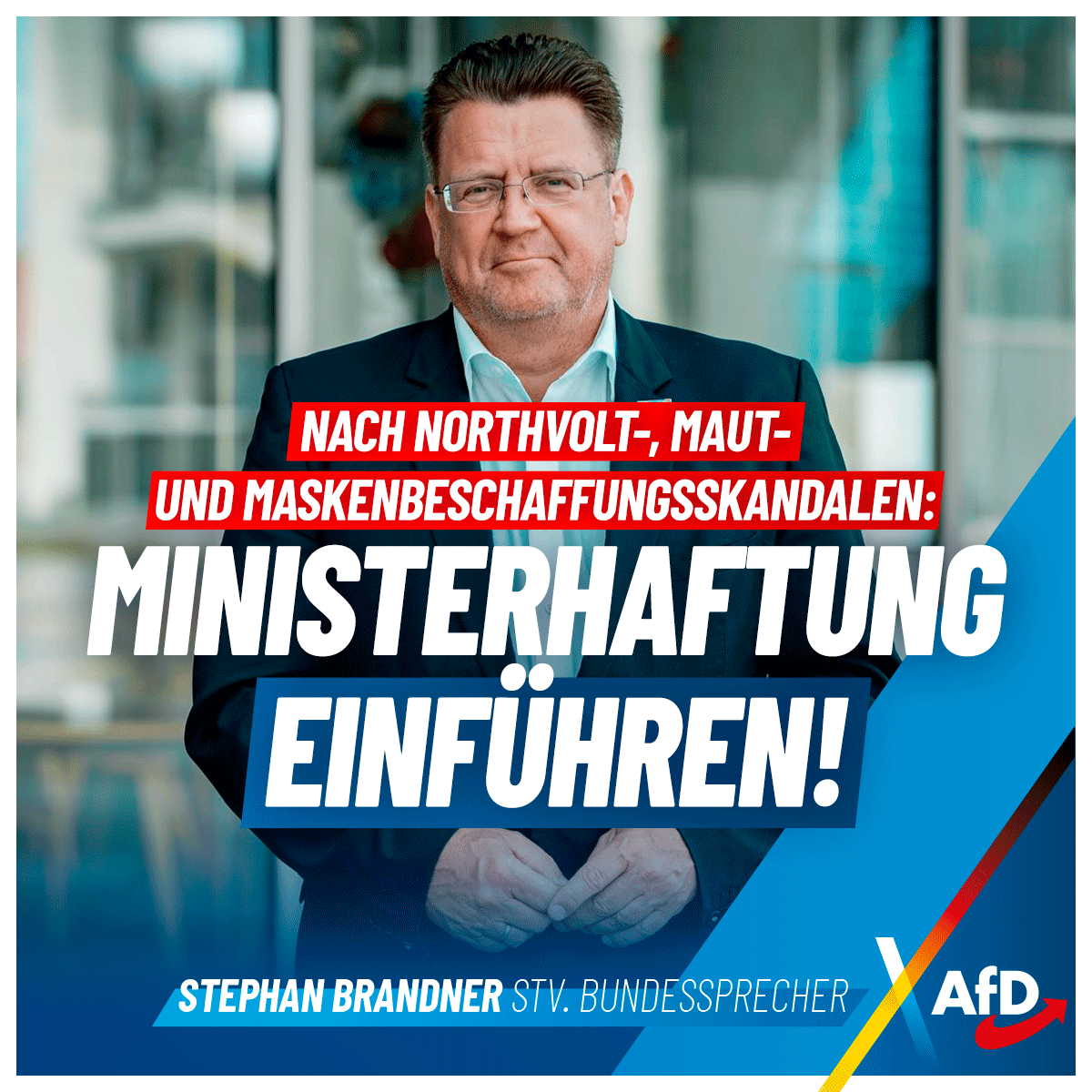 +++ Stephan Brandner: Nach Northvolt-, Maut- und Maskenbeschaffungsskandalen: Ministerhaftung einführen! +++

Der Bund der Steuerzahler fordert im Rahmen der Diskussion um das Northvolt-Debakel, dass Minister, die massive Fehlentscheidungen treffen, zur Verantwortung gezogen