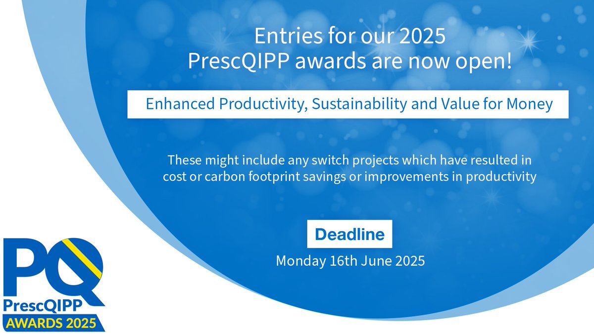 PrescQIPP CIC (@prescqipp) on Twitter photo Enter now for a chance to win a #PrescQIPP2025 Award.
We have 5 categories available including 'Enhanced productivity, sustainability and value for money'.
Find out more: prescqipp.info/community-reso…
<a href="/PharmDeclares/">PharmacyDeclares!</a> @GreenerPractice <a href="/coachingchemist/">Jamie Hayes</a> <a href="/bedfordhospital/">Bedford Hospital (Bedfordshire Hospitals NHS FT)</a> Enter now for a chance to win a #PrescQIPP2025 Award.
We have 5 categories available including 'Enhanced productivity, sustainability and value for money'.
Find out more: prescqipp.info/community-reso…
<a href="/PharmDeclares/">PharmacyDeclares!</a> @GreenerPractice <a href="/coachingchemist/">Jamie Hayes</a> <a href="/bedfordhospital/">Bedford Hospital (Bedfordshire Hospitals NHS FT)</a>