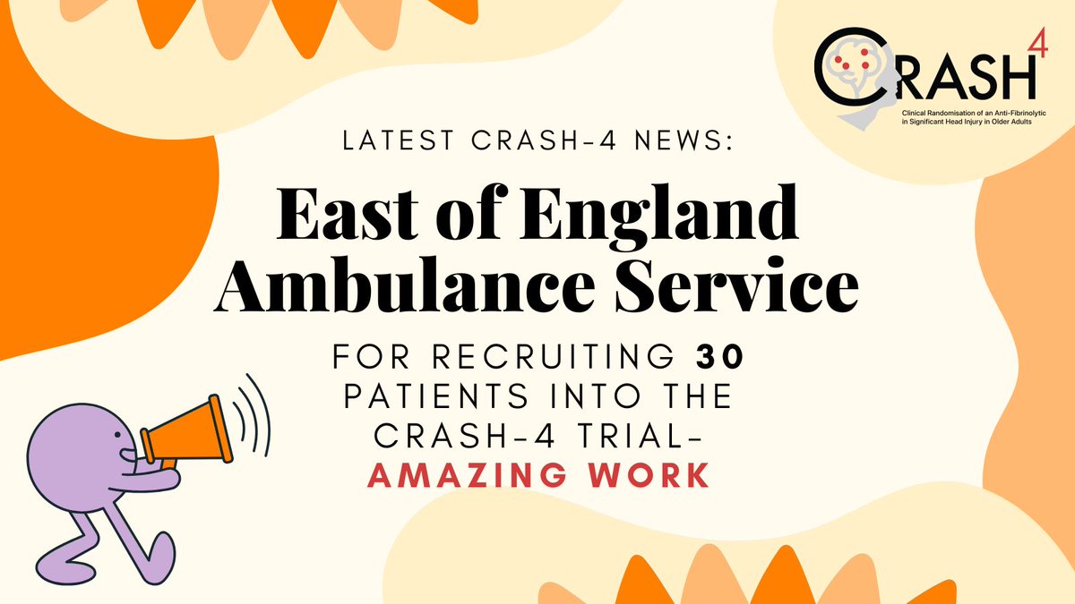 Clinical Trials Unit - Global Health Trials Group (@ctu_lshtm) on Twitter photo A massive thank you to <a href="/EastEnglandAmb/">EEAST Ambulance Service</a> and @EEAST_Research for reaching 30 patients recruited into the #CRASH4trial! 🚑 Your continued dedication is making a real impact — keep it up! 👏 #TXA A massive thank you to <a href="/EastEnglandAmb/">EEAST Ambulance Service</a> and @EEAST_Research for reaching 30 patients recruited into the #CRASH4trial! 🚑 Your continued dedication is making a real impact — keep it up! 👏 #TXA