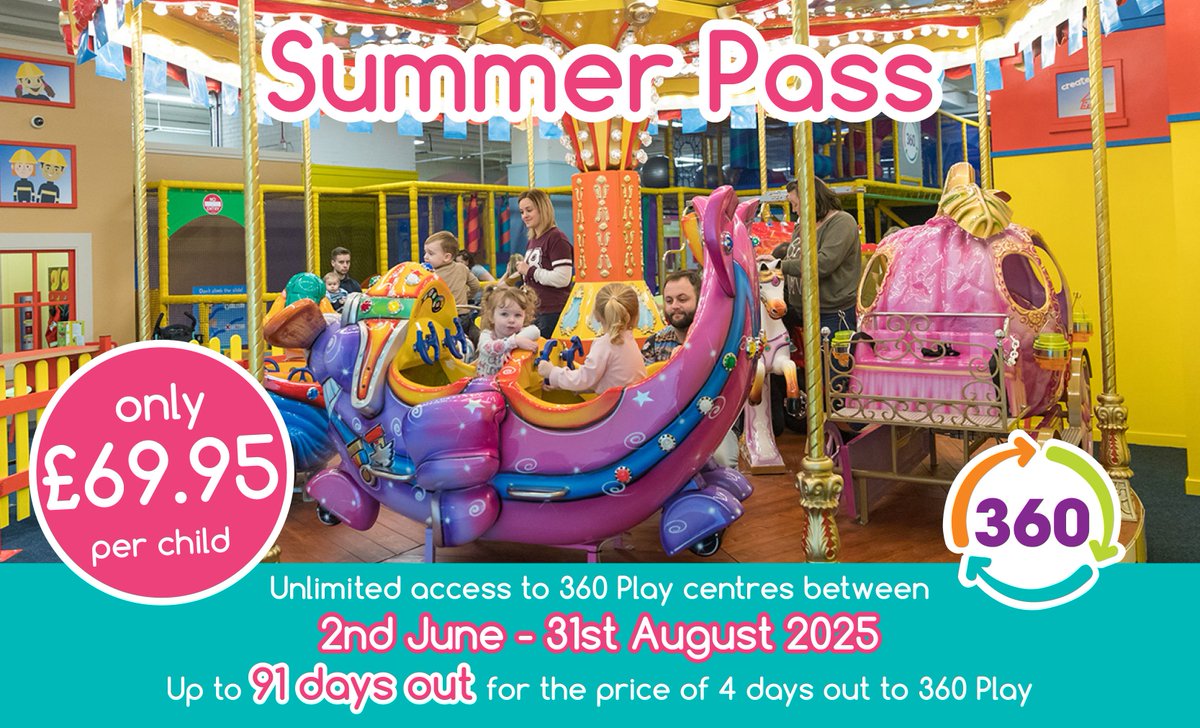 The ultimate summer of fun starts here!

360 Play at The Meads has just launched their Summer Pass – and it’s your ticket to unlimited play all summer long! 🛝🎨🌈

Valid from 2nd June to 31st August 2025 🙌

Don’t miss out – grab your pass and let the summer adventures begin!