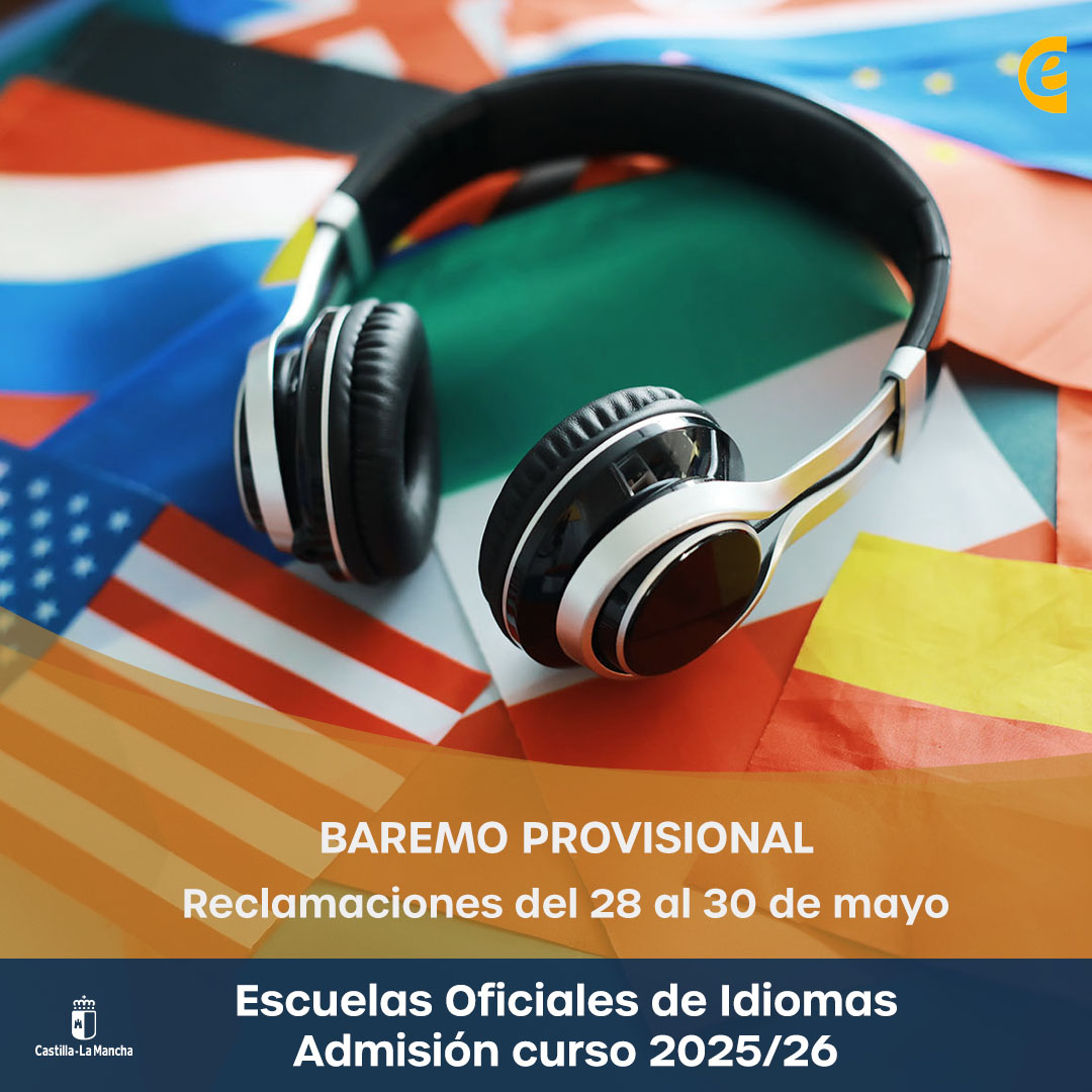 Educación C-LM (@educajccm) on Twitter photo 🆕 Publicación del listado de solicitantes con baremo provisional para la admisión de Escuelas Oficiales de Idiomas 2025/2026. 
🗓️ Reclamaciones desde el 28 al 30 de mayo de 2025.
➡️ Listados en: spkl.io/6019ffM5v 🆕 Publicación del listado de solicitantes con baremo provisional para la admisión de Escuelas Oficiales de Idiomas 2025/2026. 
🗓️ Reclamaciones desde el 28 al 30 de mayo de 2025.
➡️ Listados en: spkl.io/6019ffM5v