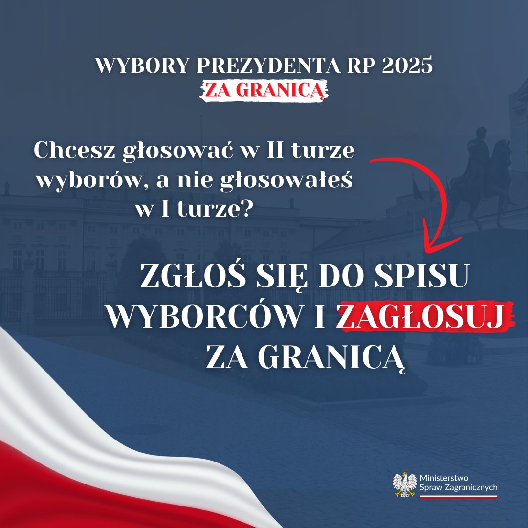 Osoby, które nie wpisały się do spisu wyborców przed pierwszą turą mogą dopisać się do wybranego spisu za granicą do dnia 27 maja 2025 r.  do godz. 23:59  

gov.pl/web/szwajcaria…