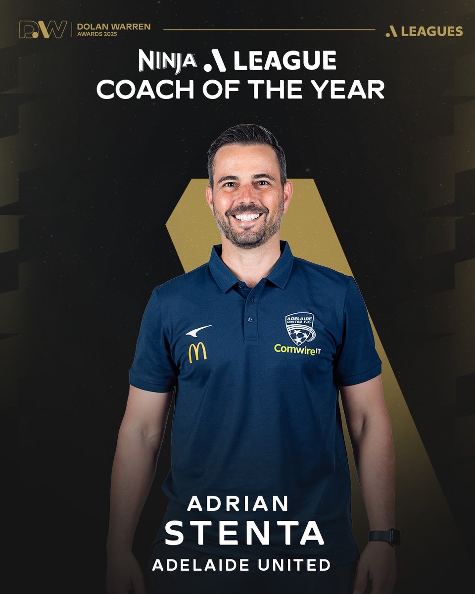 Ninja A-League (@aleaguewomen) on Twitter photo Presenting the Ninja A-League Coach of the Year for 24/25: <a href="/AdelaideUnited/">Adelaide United</a> boss Adrian Stenta!
Last year, his team finished last.
Now, heโs been recognised as the competitionโs top coach after leading the Reds to the Semi Finals and a best-ever regular season finish ๐
Just Presenting the Ninja A-League Coach of the Year for 24/25: <a href="/AdelaideUnited/">Adelaide United</a> boss Adrian Stenta!
Last year, his team finished last.
Now, heโs been recognised as the competitionโs top coach after leading the Reds to the Semi Finals and a best-ever regular season finish ๐
Just