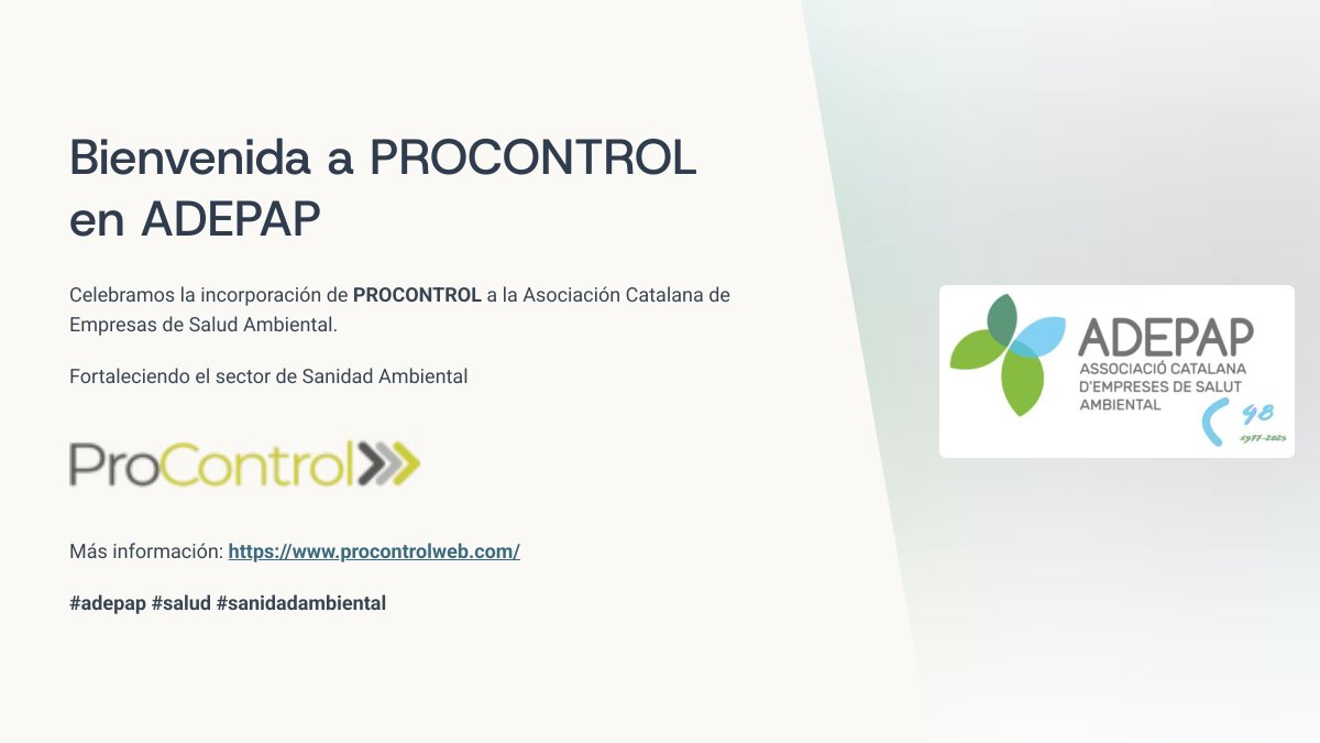 ADEPAPcat's tweet photo. Damos la Bienvenida a la asociación Catalana de Empresas de Salud Ambiental (ADEPAP) a PROCONTROL

#adepap #salud #sanidadambiental #procontrol https://t.co/rLhvIy98x4