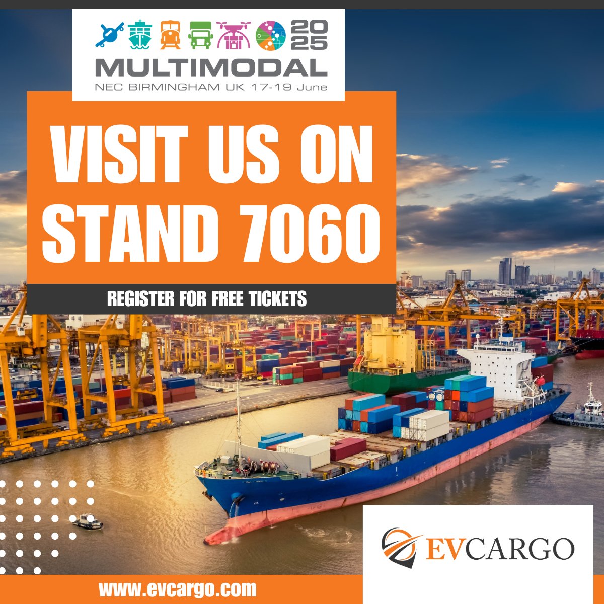 Are you planning your visit to Multimodal at the NEC, Birmingham? Make Stand 7060 your first stop, we'll be there from 17th - 19th June. 👉 Register: tinyurl.com/yjky5hf4 #EVCargo #Multimodal #SupplyChainExperts #LogisticsSolutions #FreightForwarding #Warehousing #EmergeVest