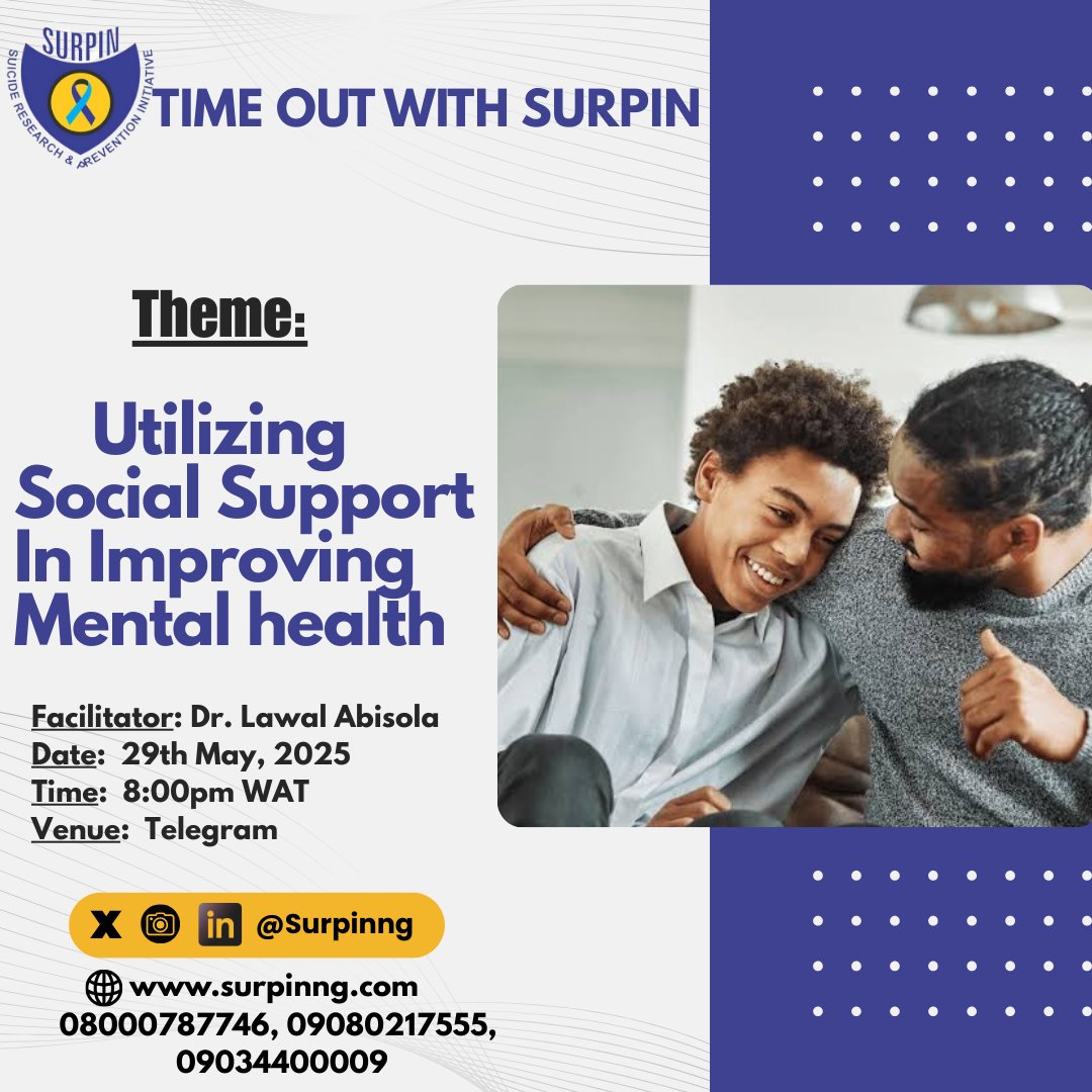 Mental health isn’t a solo journey.
Join us this Thursday at 8 PM on Telegram as Dr. Abisola explores the power of social support in building resilience and healing.

Don’t miss this heart-centered, eye-opening convo!
Link: t.me/+WBEXbA2x1hoxp…
#MentalHealth #SupportSystems