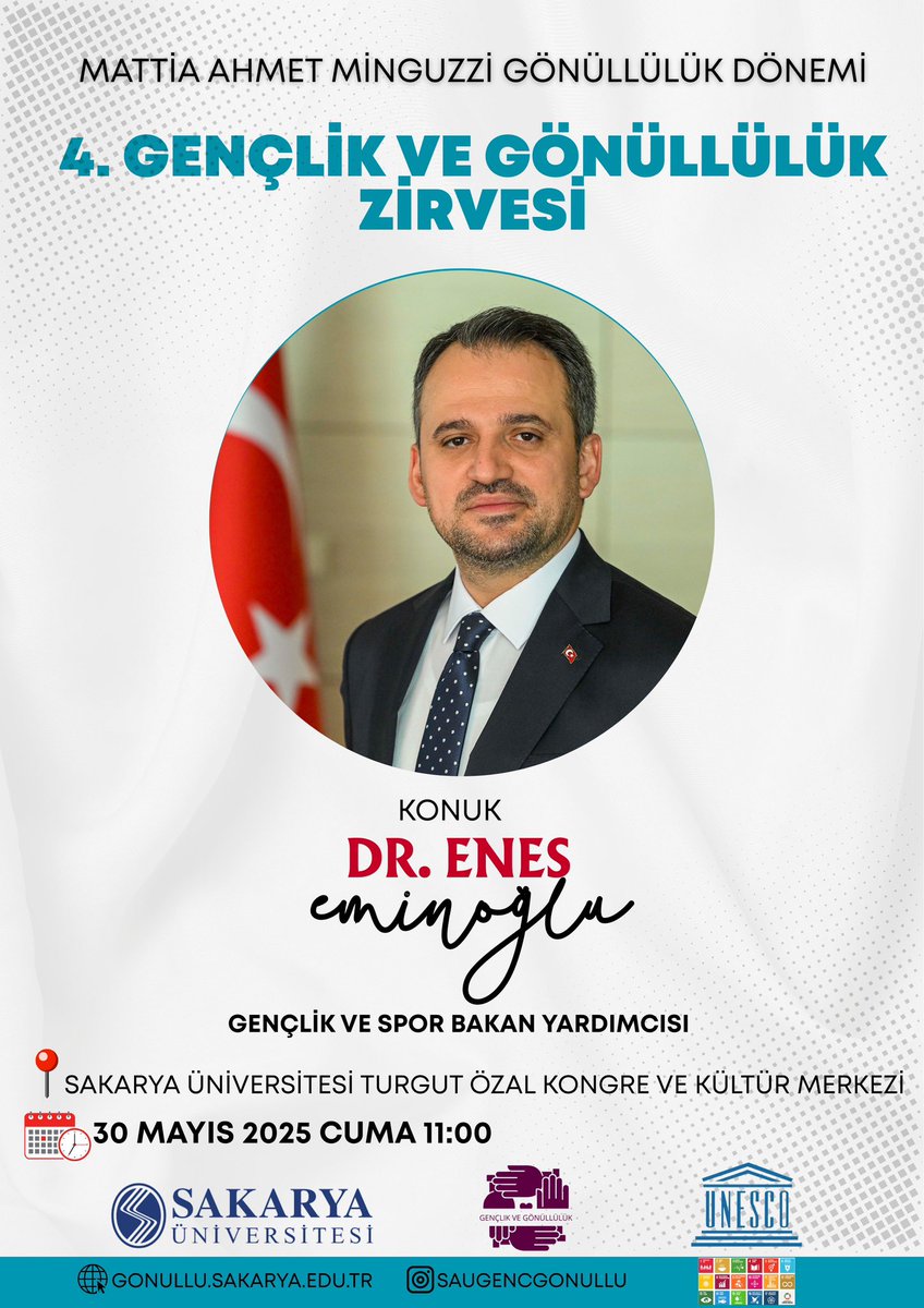 Abdullah Şenaslan (@asenaslan) on Twitter photo Bu yıl #MattiaAhmetMinguzzi Gönüllülük Dönemi’nde düzenlediğimiz 4. Gençlik ve Gönüllülük Zirvesi başlıyor!
📌 Gençlik ve Spor Bakan Yardımcısı <a href="/eminogluenes/">Dr. Enes Eminoğlu</a> bizlerle olacak!
📍 SAÜ Turgut Özal Kongre Merkezi
🗓 30 Mayıs Cuma – ⏰ 11:00
Gençlik burada, gönüllülük burada! 💙 Bu yıl #MattiaAhmetMinguzzi Gönüllülük Dönemi’nde düzenlediğimiz 4. Gençlik ve Gönüllülük Zirvesi başlıyor!
📌 Gençlik ve Spor Bakan Yardımcısı <a href="/eminogluenes/">Dr. Enes Eminoğlu</a> bizlerle olacak!
📍 SAÜ Turgut Özal Kongre Merkezi
🗓 30 Mayıs Cuma – ⏰ 11:00
Gençlik burada, gönüllülük burada! 💙
