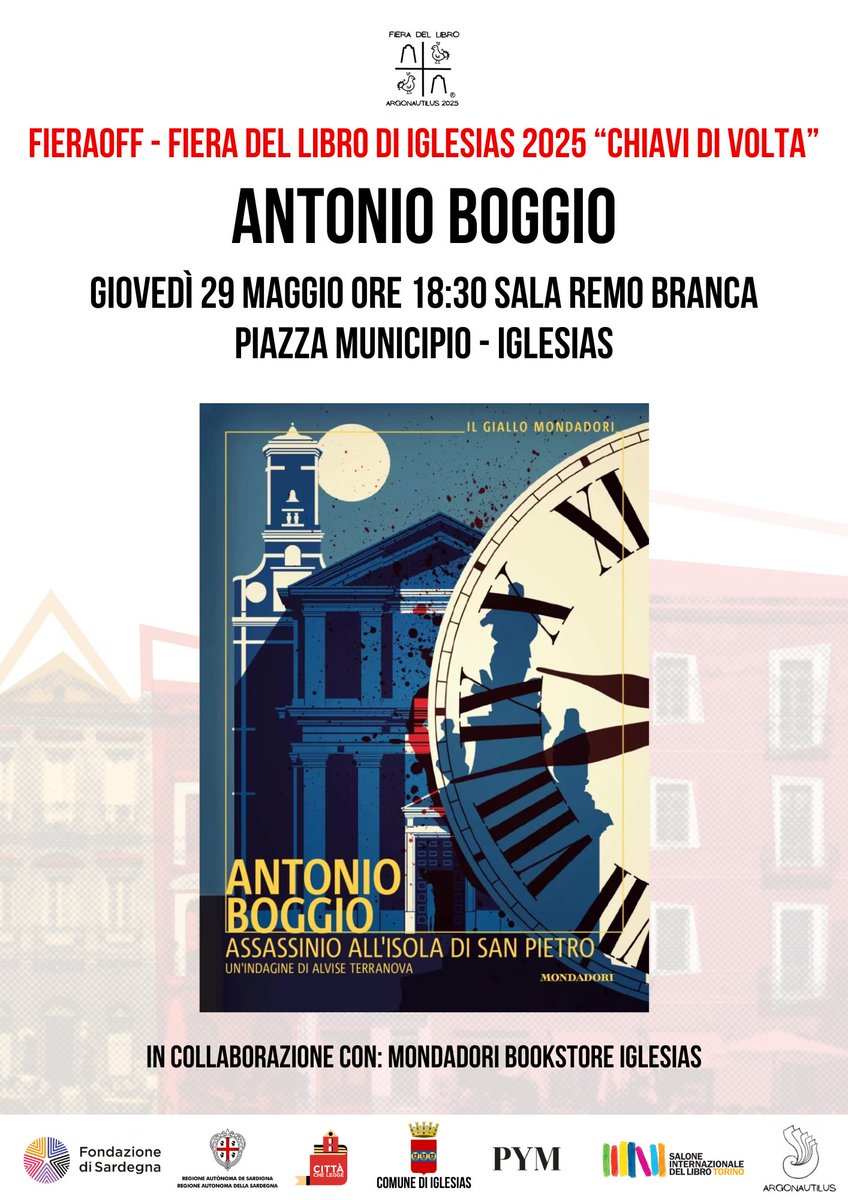 #FieraOFF #FieralibroIglesias 
GIO 29 maggio Piazza Municipio Sala Remo Branca
Antonio Boggio