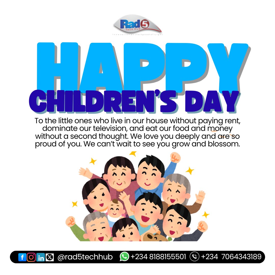 They don't pay rent, they just have a lot of energy and vibes! But we love them endlessly anyway!

From all of us at RAD5 Tech Hub, we can’t wait to see you grow into tech geniuses and world-changers!

#RAD5TechHub #HappyChildrensDay #FutureTechBosses  #AbaKids #DigitalFuture