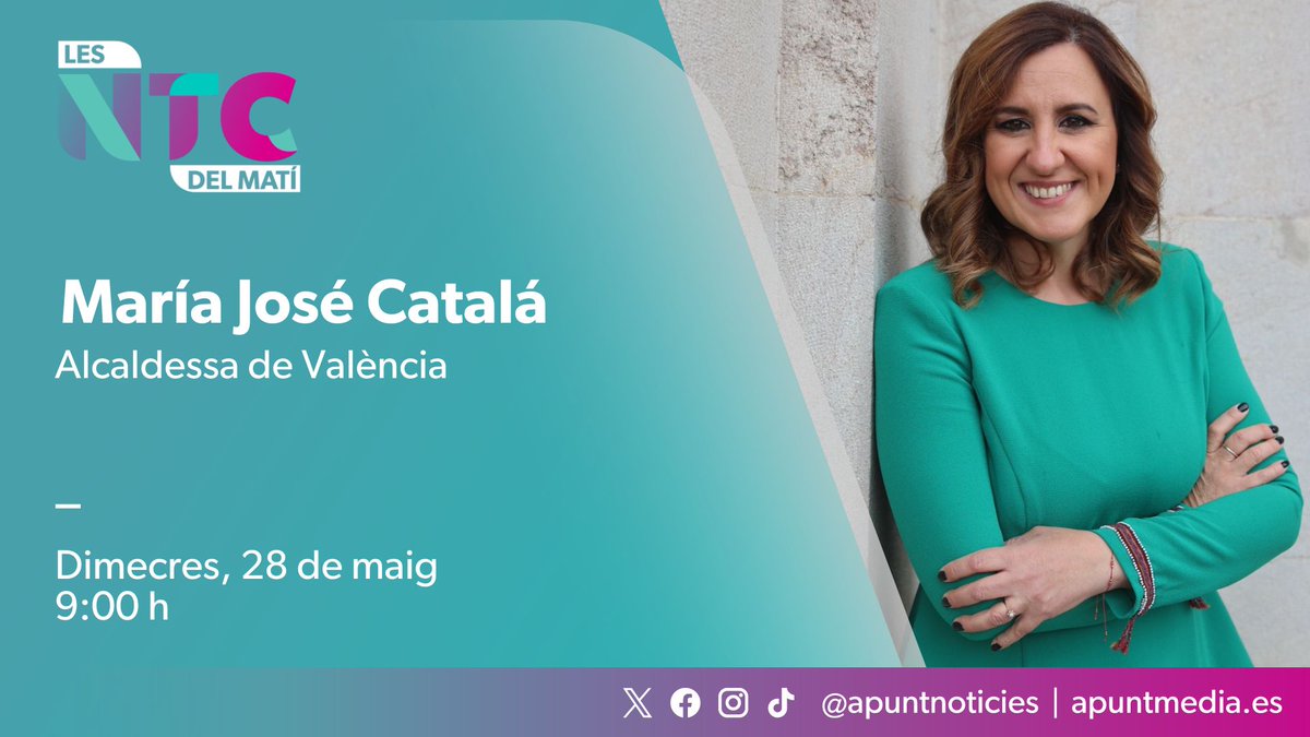 Les notícies del matí (@ntcdelmati) on Twitter photo 📡Demà dimecres entrevistarem l'alcaldessa de València, <a href="/mjosecatala/">María José Catalá</a>.
🗣️Amb <a href="/a_rallo/">Alberto G. Rallo</a>, <a href="/SUSIBOIXVAL/">SUSI BOIX</a> i <a href="/VictorRomeroEC/">Víctor Romero</a> en la tertúlia.
📻web.apunt.es/RàdioEnDirecte
📺web.apunt.es/DirecteTV 📡Demà dimecres entrevistarem l'alcaldessa de València, <a href="/mjosecatala/">María José Catalá</a>.
🗣️Amb <a href="/a_rallo/">Alberto G. Rallo</a>, <a href="/SUSIBOIXVAL/">SUSI BOIX</a> i <a href="/VictorRomeroEC/">Víctor Romero</a> en la tertúlia.
📻web.apunt.es/RàdioEnDirecte
📺web.apunt.es/DirecteTV
