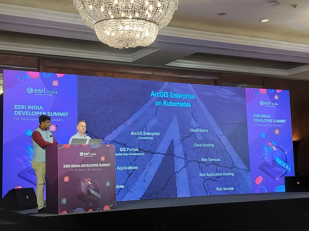 As the day progresses toward its final sessions, the team presents the cloud-native architecture of ArcGIS Enterprise for Kubernetes. The session highlighted how this setup enables rapid scalability, high availability, and simplified administration.

#EsriIndiaDevSummit