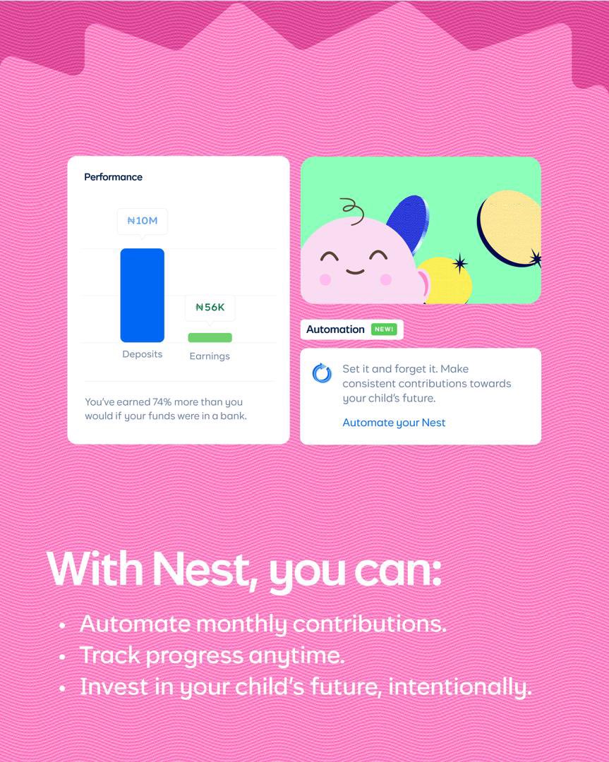 The Nest by Cowrywise account is a must have for every parent. This is the perfect way to invest in your child’s future.