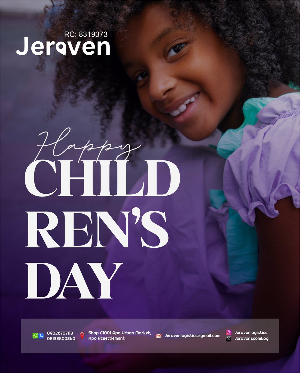 JeravenEcomLog's tweet photo. Happy Children's Day! Let's celebrate the curiosity, creativity, and joy of childhood! Wishing all kids a day filled with fun, laughter, and adventure! #ChildrensDay #Abujalogistics #Jeraven https://t.co/XE9d5LMO8d