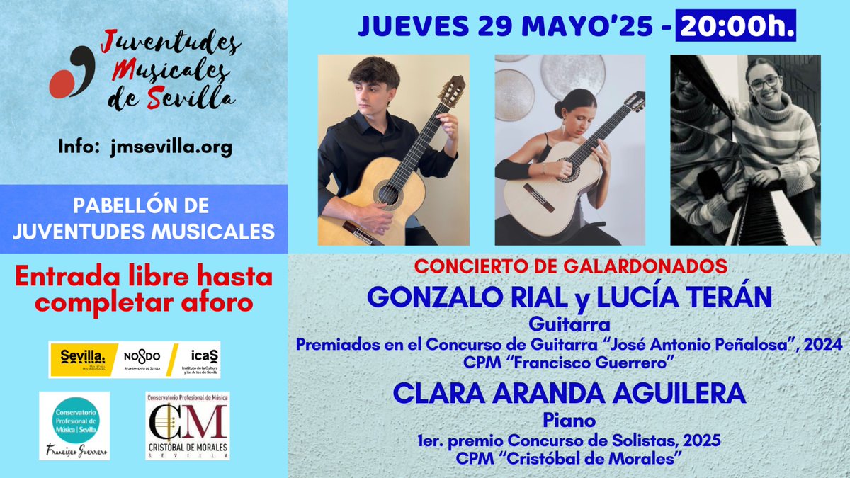 Lo mejor de nuestros Conservatorios, en el Concierto de Galardonados 🎶
Los más jóvenes estudiantes suben también al escenario para sorprender con su talento, fruto de su trabajo, su esfuerzo y el de sus familias.
Ven a disfrutarlos!
Toda la info en jmsevilla.org