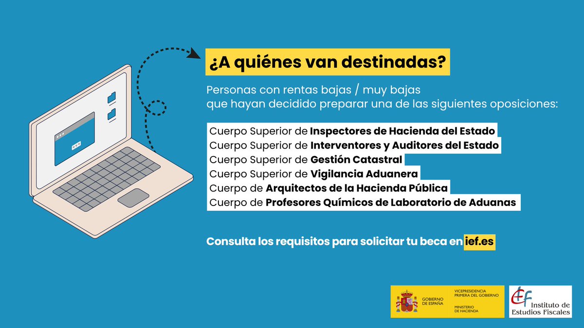 Ministerio de Hacienda (@haciendagob) on Twitter photo 📢#Convocatoria2025 Becas para la preparación de pruebas selectivas de ingreso en cuerpos adscritos al Ministerio de Hacienda, con funciones de administración y gestión de la Hacienda Pública.
🗓️ Solicitudes hasta el 13 de junio de 2025 <a href="/IEF_ES/">IEF España</a>
➡️ ief.es/Destacados/bec… 📢#Convocatoria2025 Becas para la preparación de pruebas selectivas de ingreso en cuerpos adscritos al Ministerio de Hacienda, con funciones de administración y gestión de la Hacienda Pública.
🗓️ Solicitudes hasta el 13 de junio de 2025 <a href="/IEF_ES/">IEF España</a>
➡️ ief.es/Destacados/bec…