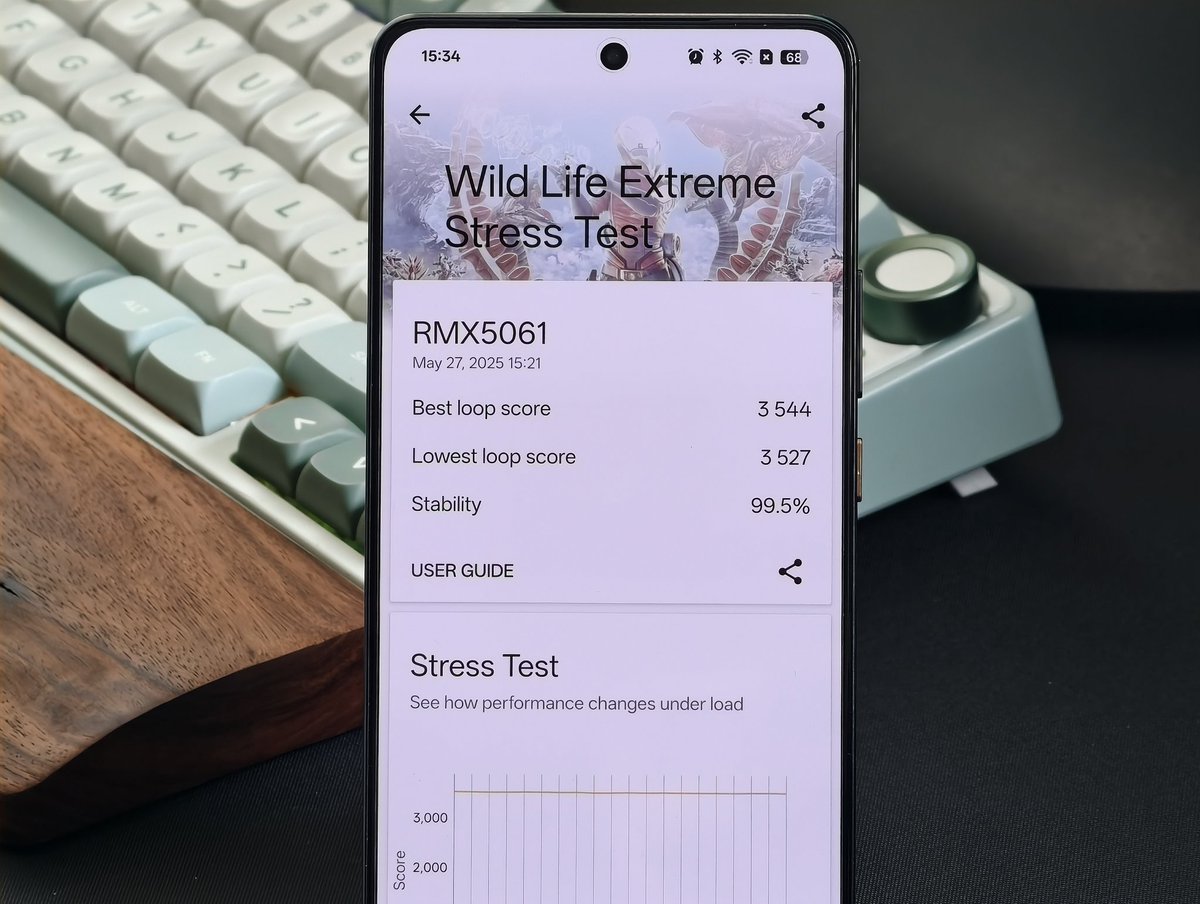 Near perfect stability score in 3DMark's Wildlife Extreme Stress Test, btw. Not only does it offer excellent performance, but it offers sustained throughput. If you want the best performance flagship, you know which phone and which chip to get. 😉
#realmegt7