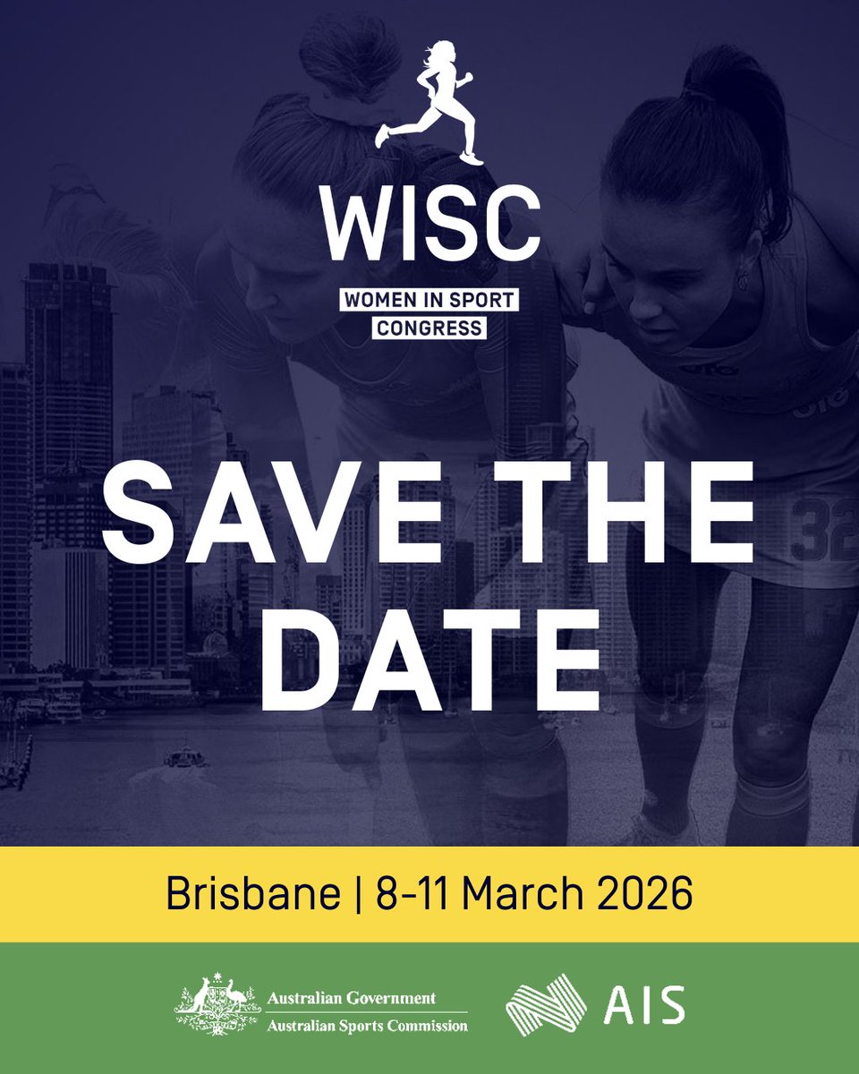 Women In Sport Congress 2024 (@wiscongress) on Twitter photo ๐ฃ Save the date!
Women in Sport Congress heads to Brisbane, 8โ11 March 2026.
Join global leaders & athletes to explore performance & health across the female athlete lifecycle.
๐ womeninsportcongress.com
๐ค <a href="/theAIS/">Australian Institute of Sport</a> | <a href="/ausport/">Australian Sports Commission</a> ๐ฃ Save the date!
Women in Sport Congress heads to Brisbane, 8โ11 March 2026.
Join global leaders & athletes to explore performance & health across the female athlete lifecycle.
๐ womeninsportcongress.com
๐ค <a href="/theAIS/">Australian Institute of Sport</a> | <a href="/ausport/">Australian Sports Commission</a>