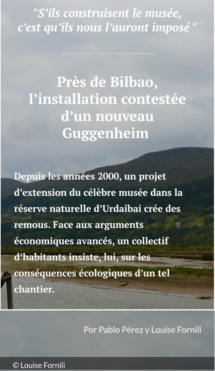 Ramón Zallo lamenta la “notable falta de imaginación” de los poderes públicos. “Pensar que algo que funcionó en una zona urbana de un millón de personas podría funcionar en un pequeño pueblo de 17.000 personas es bastante increíble”.
ceciestunexercice.shorthandstories.com/Pr-s-de-Bilbao…
<a href="/WetlandAlliance/">The Mediterranean Alliance for Wetlands</a>