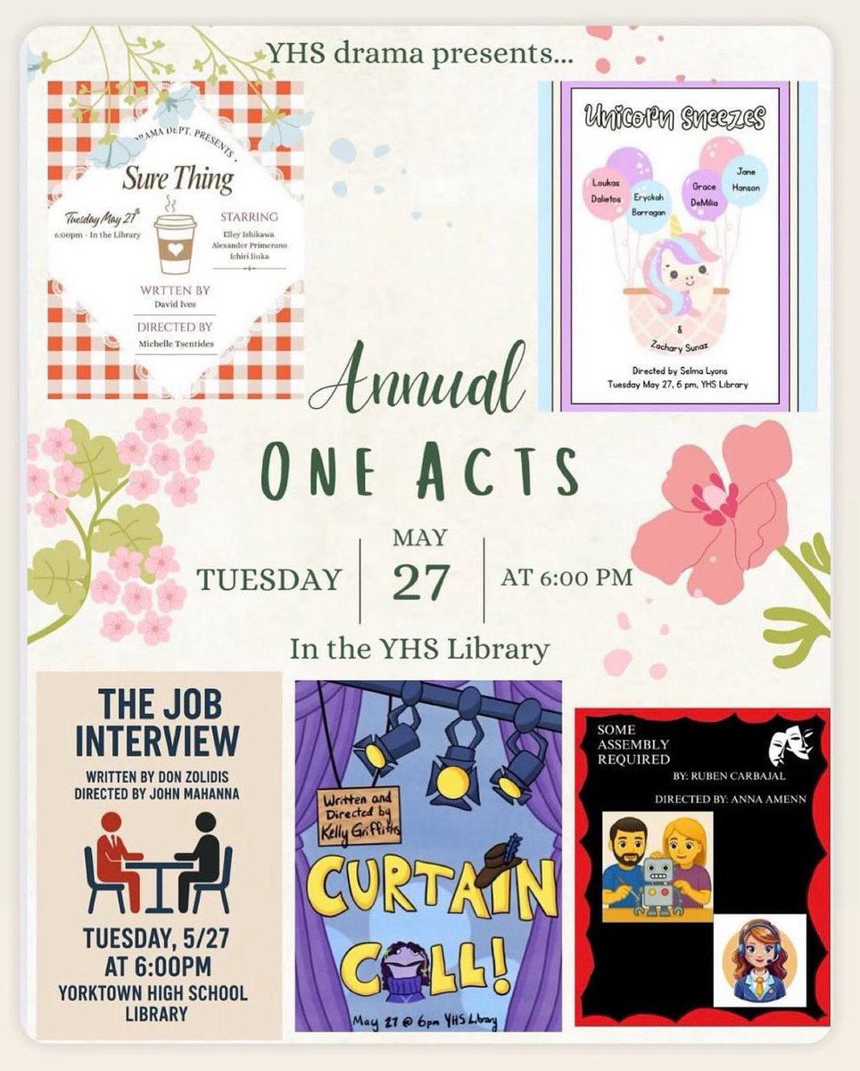 First Nighters Yorktown Friends of The Arts (@firstnighters) on Twitter photo See you tonight at YHS Library at 6pm for the annual ONE ACTS which are directed and performed by the YHS students. Come on by!! <a href="/YHSDramaClub/">YHS DRAMA CLUB</a> <a href="/MsStockChoir/">Andrea Stock</a> See you tonight at YHS Library at 6pm for the annual ONE ACTS which are directed and performed by the YHS students. Come on by!! <a href="/YHSDramaClub/">YHS DRAMA CLUB</a> <a href="/MsStockChoir/">Andrea Stock</a>