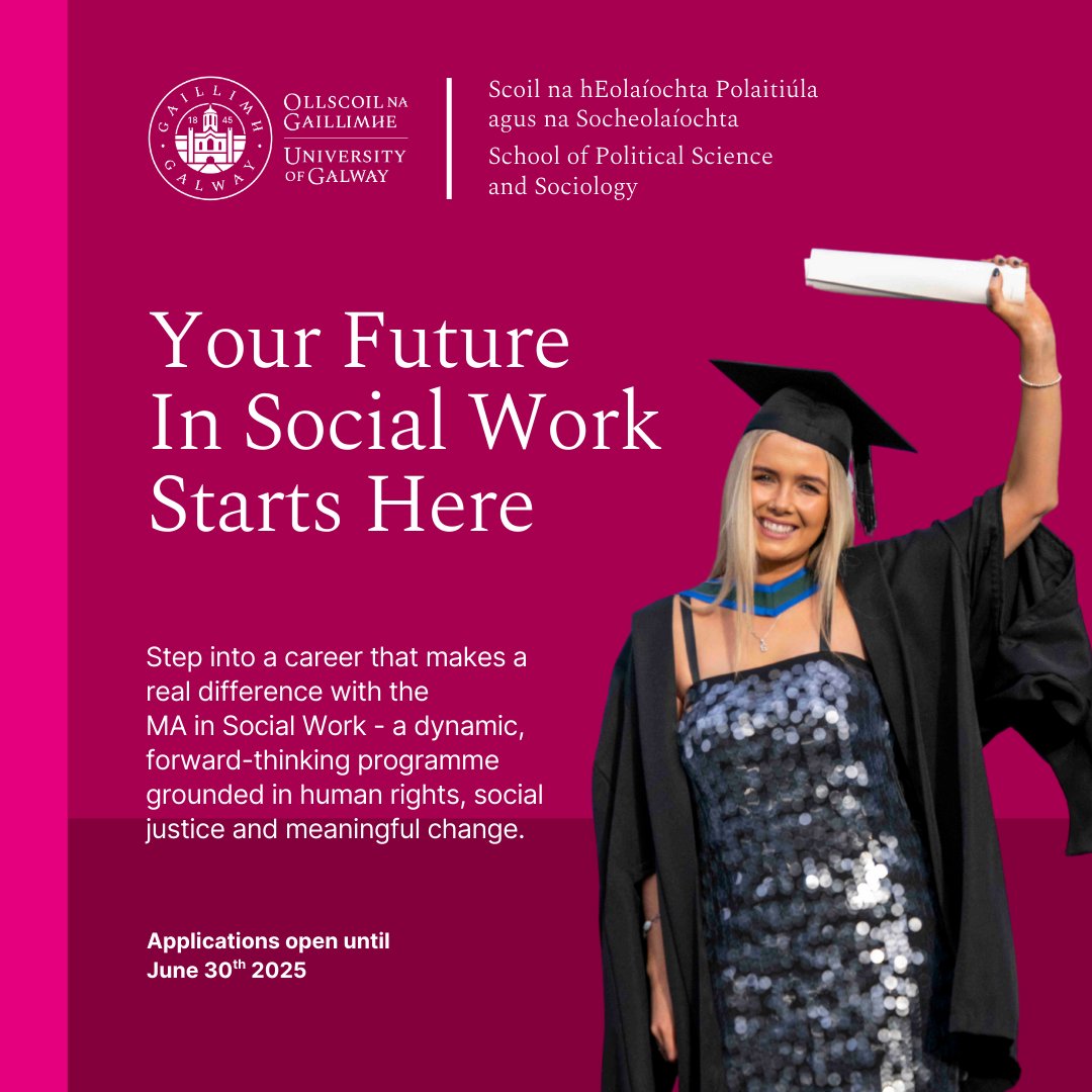 University of Galway CASSCS (@galwaycasscs) on Twitter photo Are you a problem solver, a listener, a changemaker?
The MA in Social Work at <a href="/uniofgalway/">Ollscoil na Gaillimhe | University of Galway</a> is calling.
Apply for this innovative programme now and become the support someone needs.
🎓: universityofgalway.ie/courses/taught…
#UniversityofGalway #SocialWork #FindYourMasters #WhereWillItTakeYou Are you a problem solver, a listener, a changemaker?
The MA in Social Work at <a href="/uniofgalway/">Ollscoil na Gaillimhe | University of Galway</a> is calling.
Apply for this innovative programme now and become the support someone needs.
🎓: universityofgalway.ie/courses/taught…
#UniversityofGalway #SocialWork #FindYourMasters #WhereWillItTakeYou