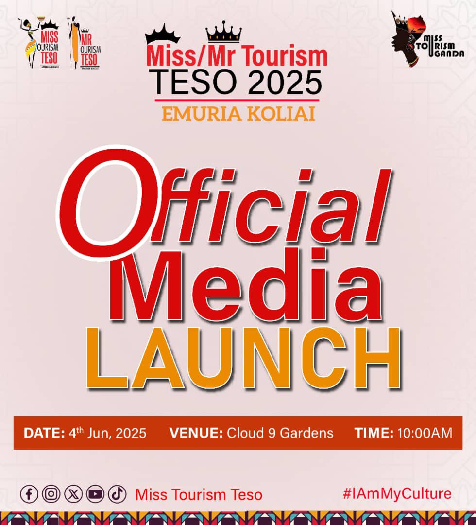 Miss Tourism Teso (@misstourismteso) on Twitter photo Join us on 4th of June for Official media Launch of Miss&Mr Tourism Teso 2025.
At Cloud 9 Gardens along Moroto Highway - Soroti City.
<a href="/TesoVibez/">Teso Vibez</a> <a href="/misstourismUga/">MISS TOURISM UGANDA-PA</a> <a href="/voice_of_teso/">VoiceOfTesoRadio</a> <a href="/Jessica_Aanyu/">Jessica Sheillah Aanyu</a> <a href="/AmugeAgnesRita/">QUEEN AMUGE AGNES RITA</a> <a href="/AmoEnid/">Amo Enid</a> <a href="/AleniLisaTino/">Aleni Lisa Tino</a> <a href="/okellobetty983/">Queen 👑 Acam Betty Okello</a> <a href="/The_olepus/">Olepus Lynn Edinance</a> <a href="/Jonaome/">Jonathan Franc OMECHA</a> Join us on 4th of June for Official media Launch of Miss&Mr Tourism Teso 2025.
At Cloud 9 Gardens along Moroto Highway - Soroti City.
<a href="/TesoVibez/">Teso Vibez</a> <a href="/misstourismUga/">MISS TOURISM UGANDA-PA</a> <a href="/voice_of_teso/">VoiceOfTesoRadio</a> <a href="/Jessica_Aanyu/">Jessica Sheillah Aanyu</a> <a href="/AmugeAgnesRita/">QUEEN AMUGE AGNES RITA</a> <a href="/AmoEnid/">Amo Enid</a> <a href="/AleniLisaTino/">Aleni Lisa Tino</a> <a href="/okellobetty983/">Queen 👑 Acam Betty Okello</a> <a href="/The_olepus/">Olepus Lynn Edinance</a> <a href="/Jonaome/">Jonathan Franc OMECHA</a>