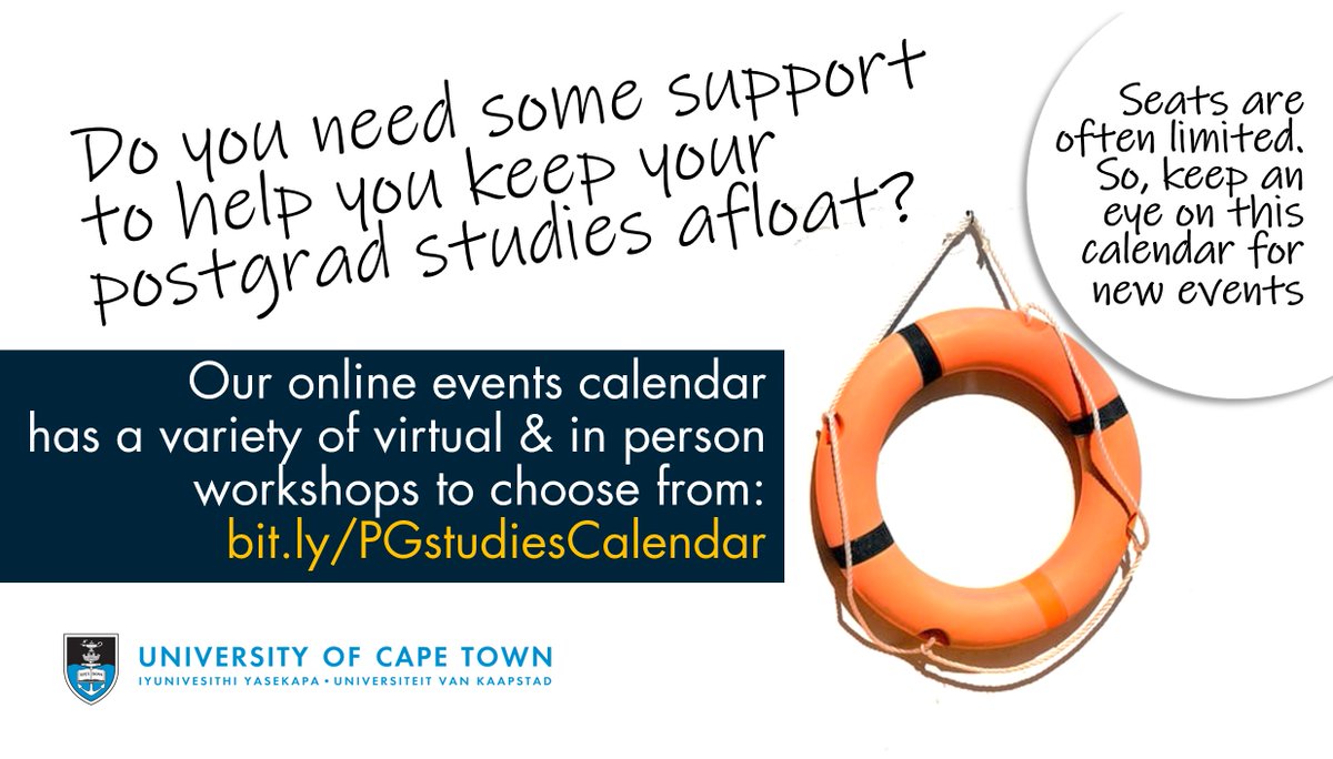 UCTpostgrads's tweet image. From writing workshops to wellness webinars, we offer our postgrads a variety of virtual &amp;amp; in person resources to help you navigate your research journeys. Check out our events calendar: bit.ly/PGstudiesCalen…