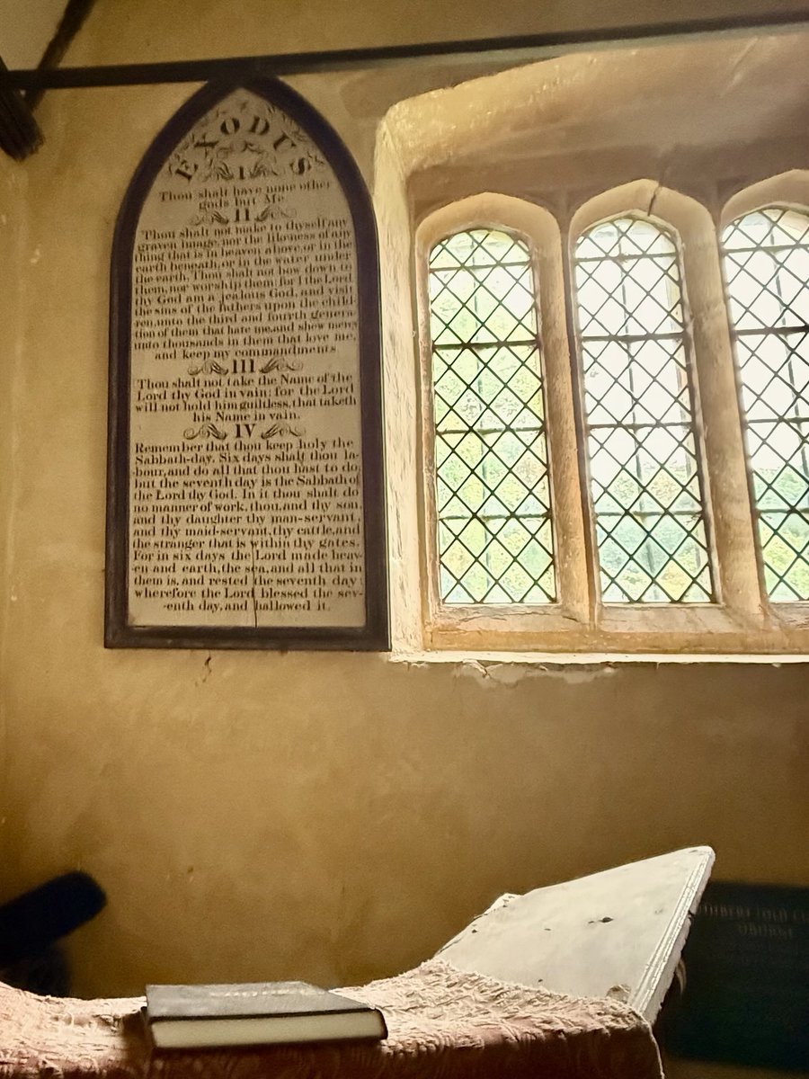 A glimpse of the 16th century east front of St Cuthbert’s, Oborne. 17th century wooden pulpit. Lovely plain windows.