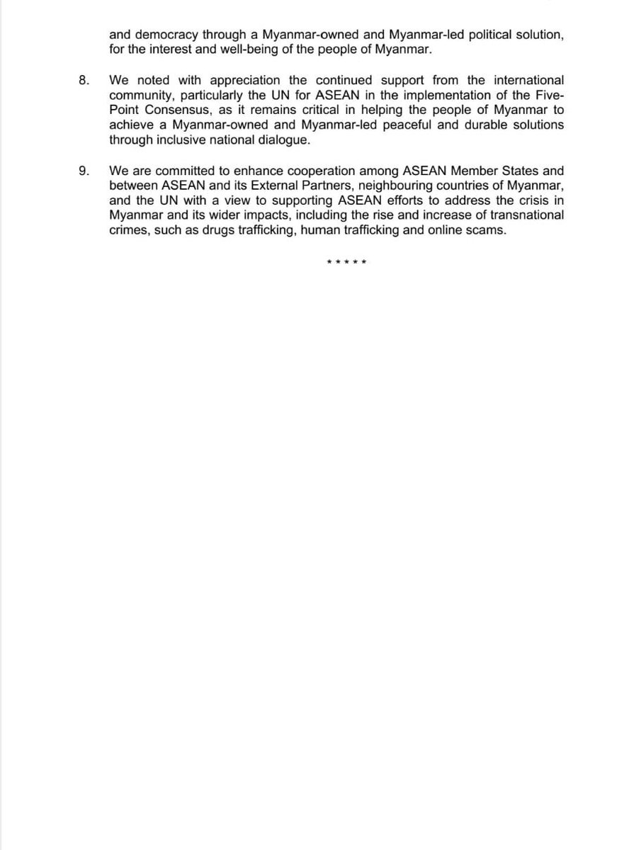 MYasean2025's tweet image. ASEAN LEADERS’ STATEMENT ON AN EXTENDED AND EXPANDED CEASEFIRE IN MYANMAR