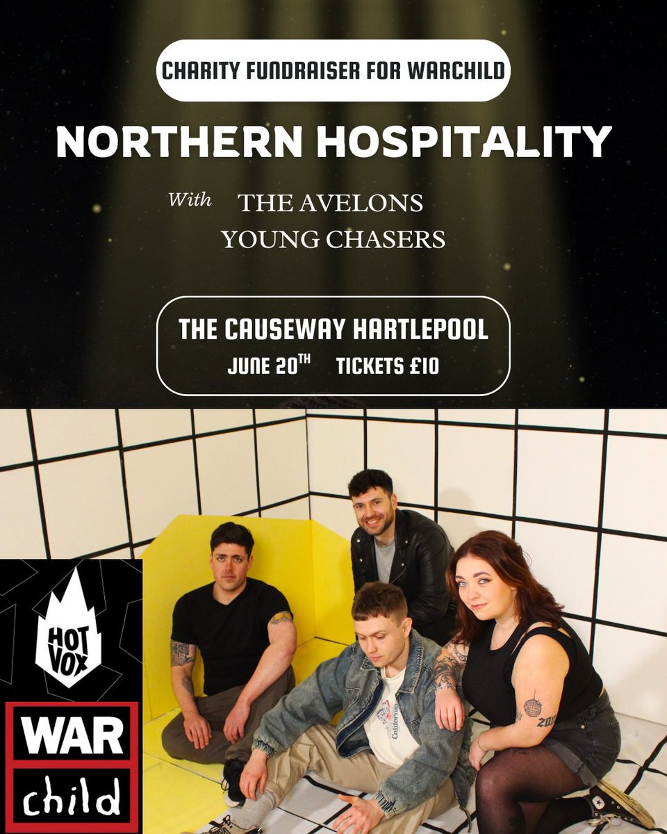 HARTLEPOOL HEADLINE for <a href="/WarChildUK/">War Child UK</a> <a href="/Hot_Vox/">HOT VOX</a> on sale now! 

Grab yours before their gone 

tickettailor.com/checkout/view-…