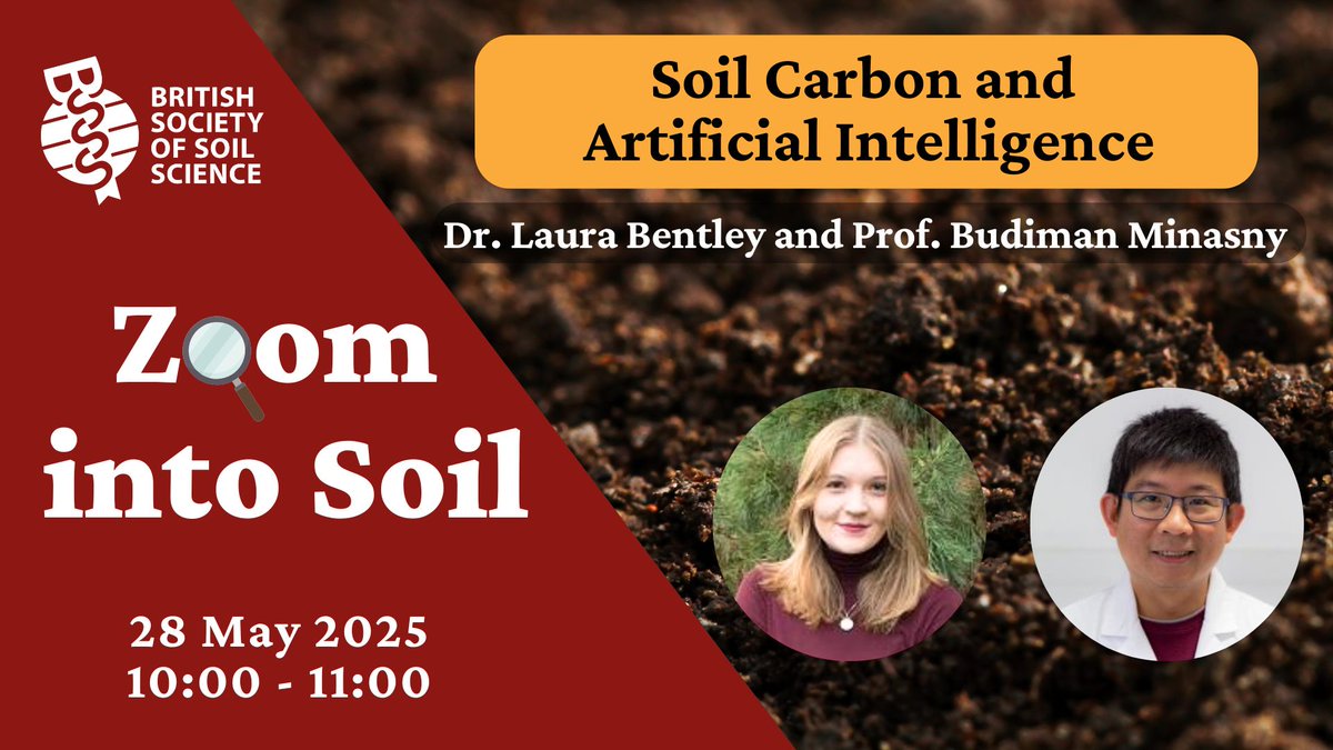 British Society of Soil Science (@soil_science) on Twitter photo TOMORROW: Webinar on Soil Carbon & Artificial Intelligence
Join us for our next webinar on Wednesday 28 May from 10-11am (UK time). Hear from Laura Bentley & Budiman Minasny as they discuss Soil Carbon and Artificial Intelligence.
REGISTER FOR FREE: ow.ly/nmlV50VXyT3 TOMORROW: Webinar on Soil Carbon & Artificial Intelligence
Join us for our next webinar on Wednesday 28 May from 10-11am (UK time). Hear from Laura Bentley & Budiman Minasny as they discuss Soil Carbon and Artificial Intelligence.
REGISTER FOR FREE: ow.ly/nmlV50VXyT3