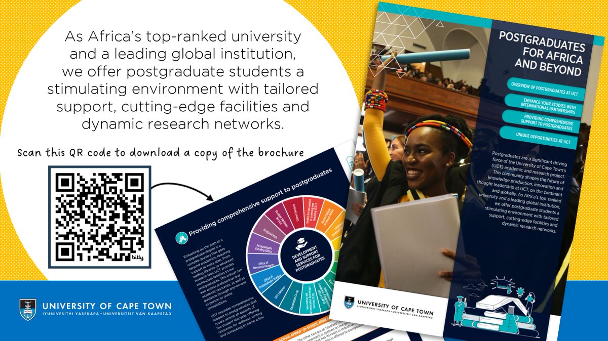UCTpostgrads's tweet image. Do you want to know more about doing your postgrad studies @UCT_news? New research master&apos;s students (dissertation only) and PhD students can apply at any time of the year. Check out our overview brochure: bit.ly/PostgradUCT