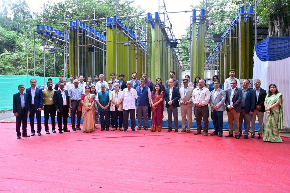 BPCLimited's tweet photo. BPCL marked a major step in sustainable innovation with the inauguration of a Photobioreactor-Based Municipal Liquid Waste (MLW) treatment pilot plant at its Chembur colony. 

Developed in partnership with DBT-ICT Mumbai, the 0.2 MLD facility harnesses green algae technology to treat locally generated waste and recycle water for non-potable uses like gardening and fire safety—reducing reliance on municipal sources.

The ceremony was inaugurated by Padma Vibhushan Prof. M M Sharma (former Director, UDCT) in the presence of Padma Bhushan Prof. J B Joshi, Prof. A B Pandit (VC, ICT), Dr. Alka Sharma (DBT), and Dr. Sangita Kasture (MNRE). From BPCL, Shri Abhai Raj Singh Bhandari (ED, MR), Shri Chandrasekhar N (Head, R&D), and other senior leadership were present.

This initiative showcases the power of academia-industry collaboration and BPCL’s continued commitment to climate-positive solutions through green technology and resource conservation.

@PetroleumMin 
@HardeepSPuri 

#BPCL #Sustainability #WaterRecycling #GreenInnovation #Chembur #AlgaeTech #ClimateAction #BPCLRandD #SmartWaterManagement
